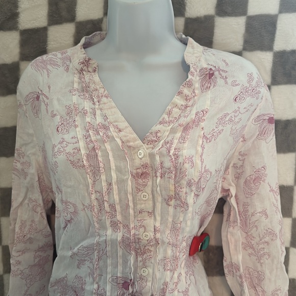 Malvin Linen Floral Long Sleeve V Neck Button up Blouse/ Top Size Large - Picture 3 of 15